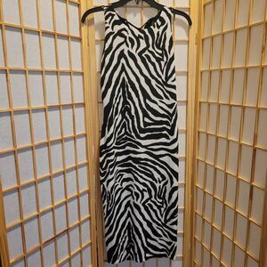White House Black Womens Animal Striped Tie Neck Stretch Dress Sz S NWOT